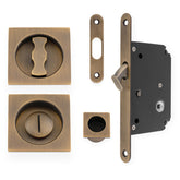 Sliding Door Lock Set - Square Roses - Radius Forend & Strike