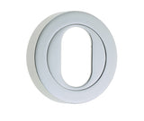 Jedo Designer Oval Profile Escutcheons on 50mm Round Rose Polished Chrome