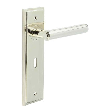 Richmond Door Handle Lock Backplate Polished Nickel