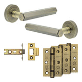 Complete Hex Door Handle Pack - Internal Doors - Antique Brass
