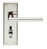 Polished chrome door handle on a white background