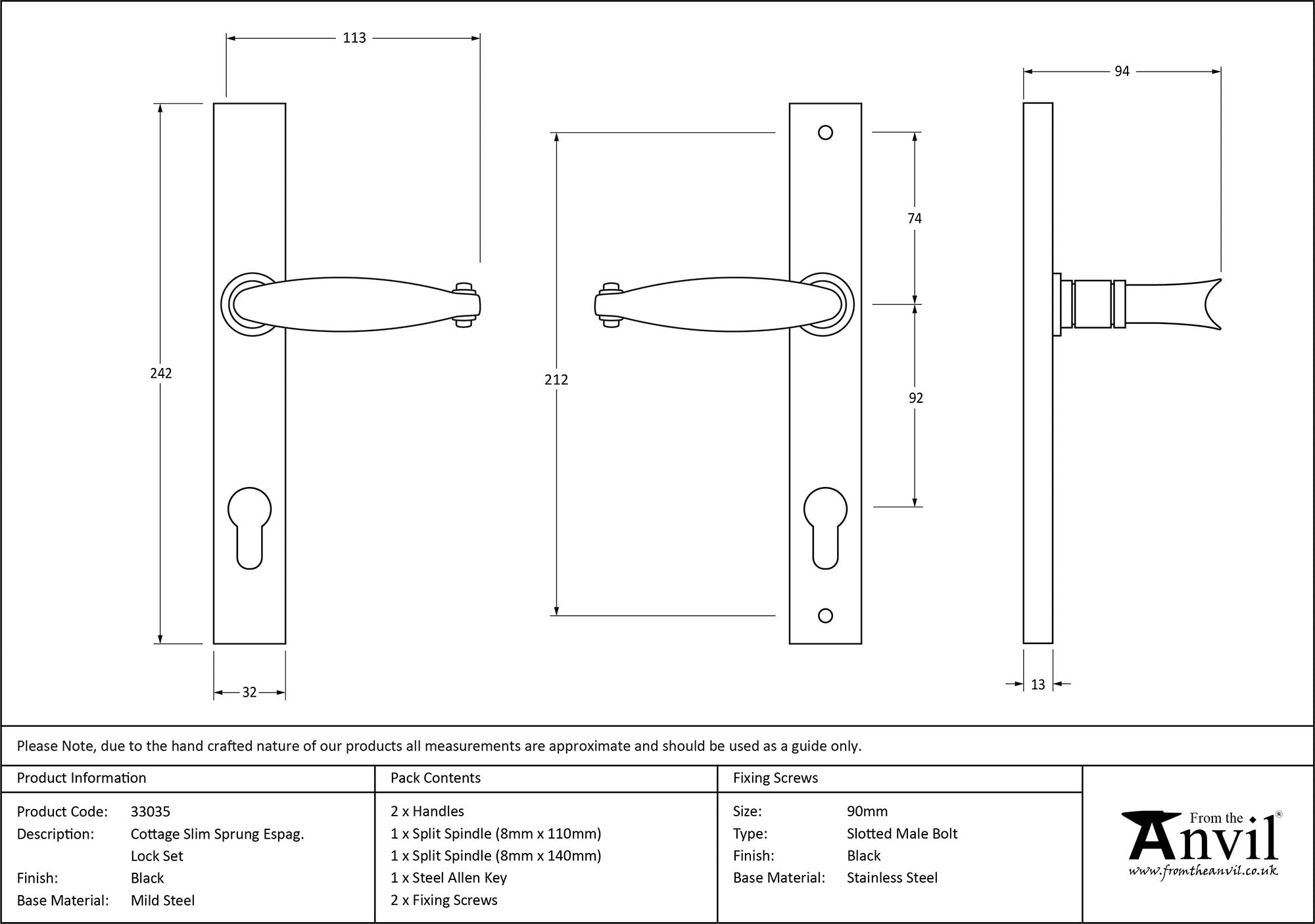 Cottage Slimline Lever Espag. Lock Set
