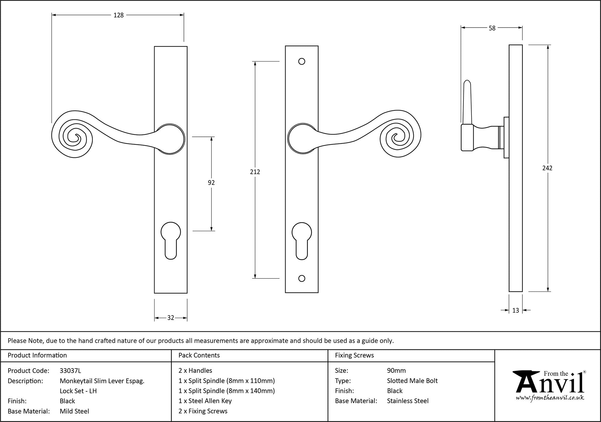 Monkeytail Slimline Lever Espag. Lock Set
