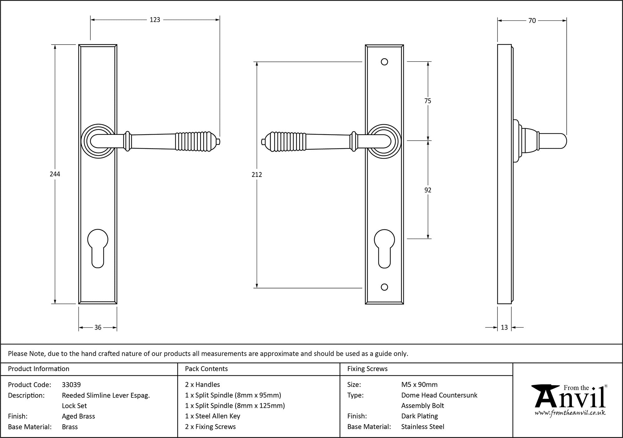 Reeded Slimline Lever Espag. Lock Set
