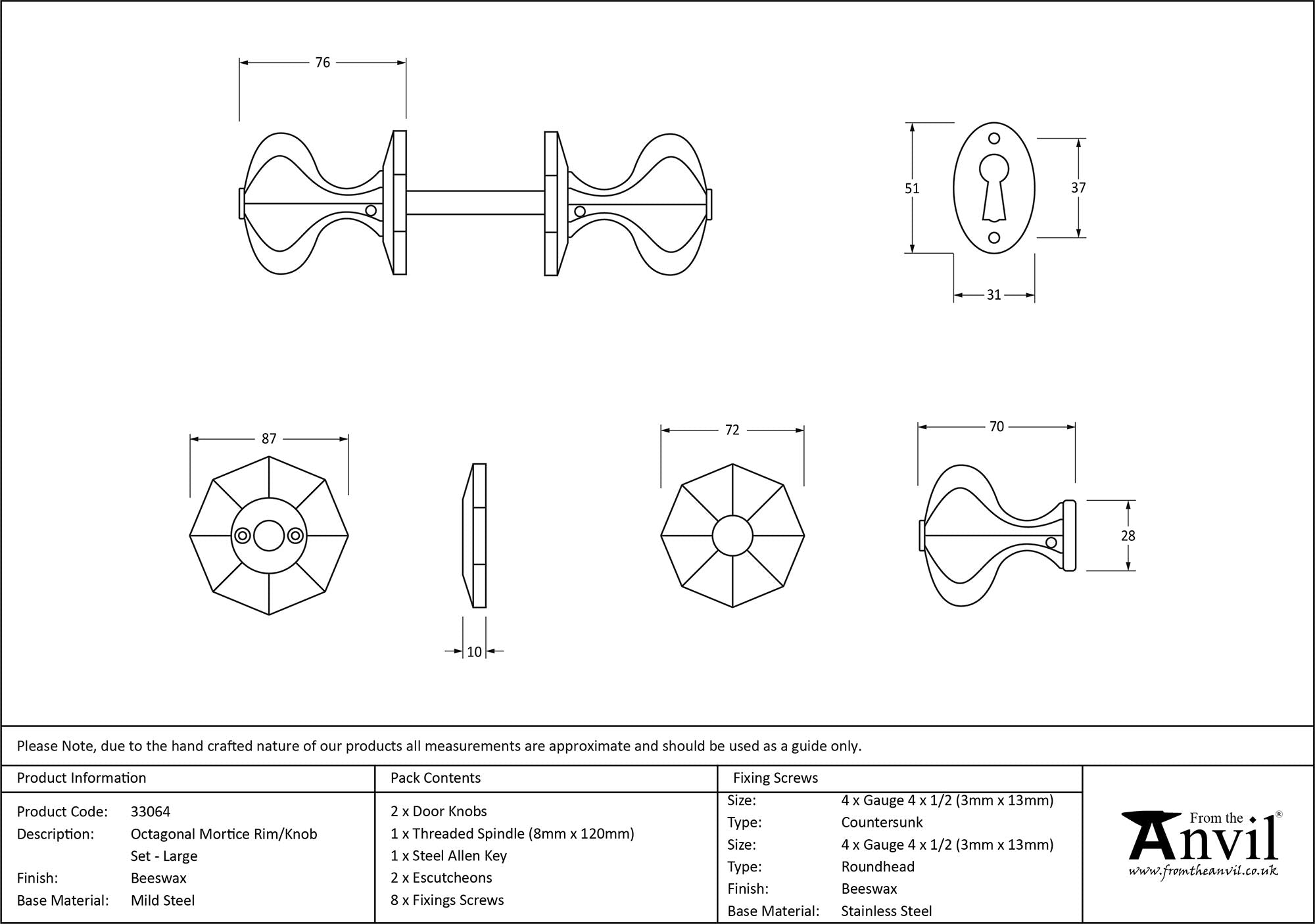 Octagonal Mortice/Rim Knob Set