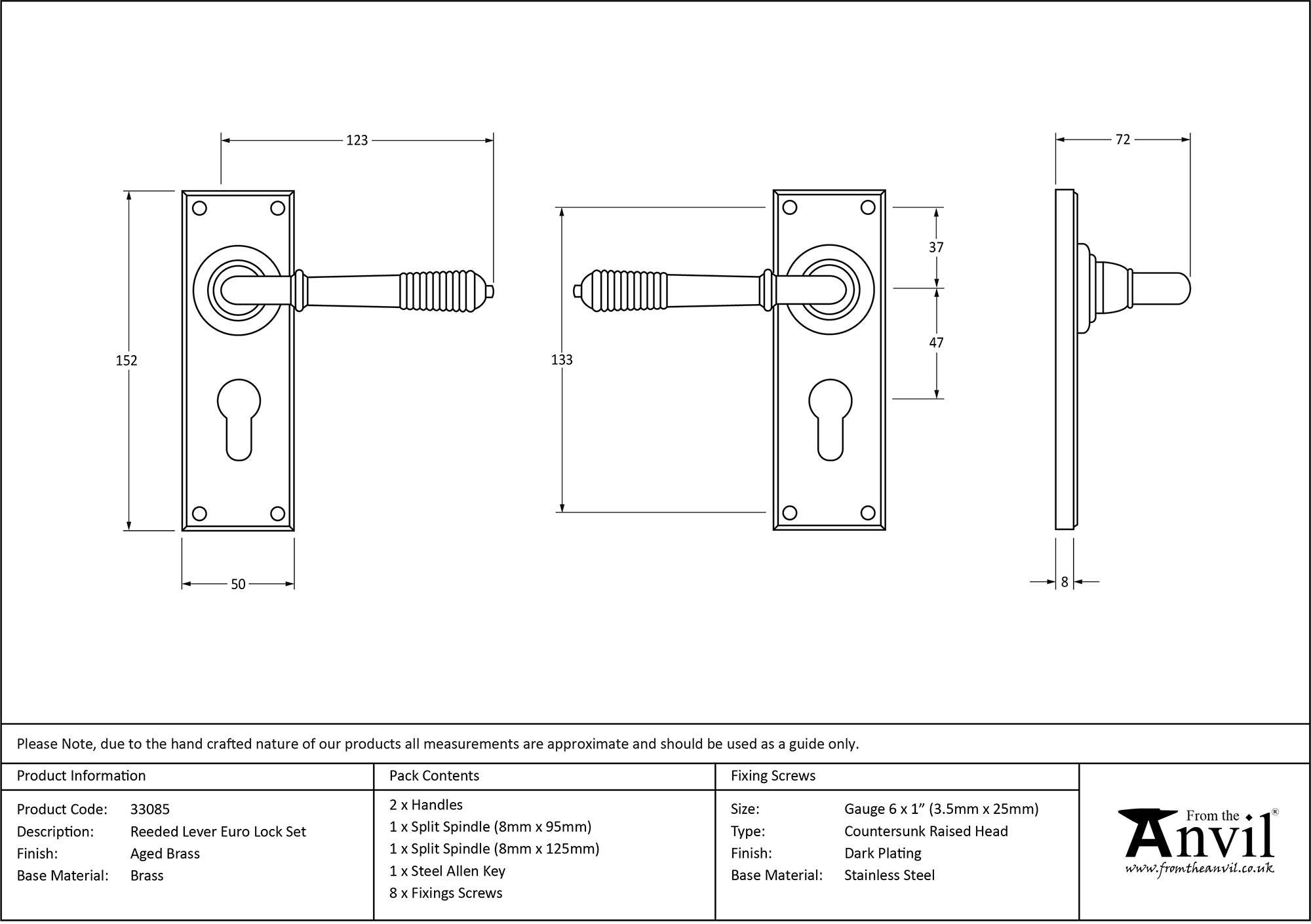 Reeded Lever Euro Lock Set