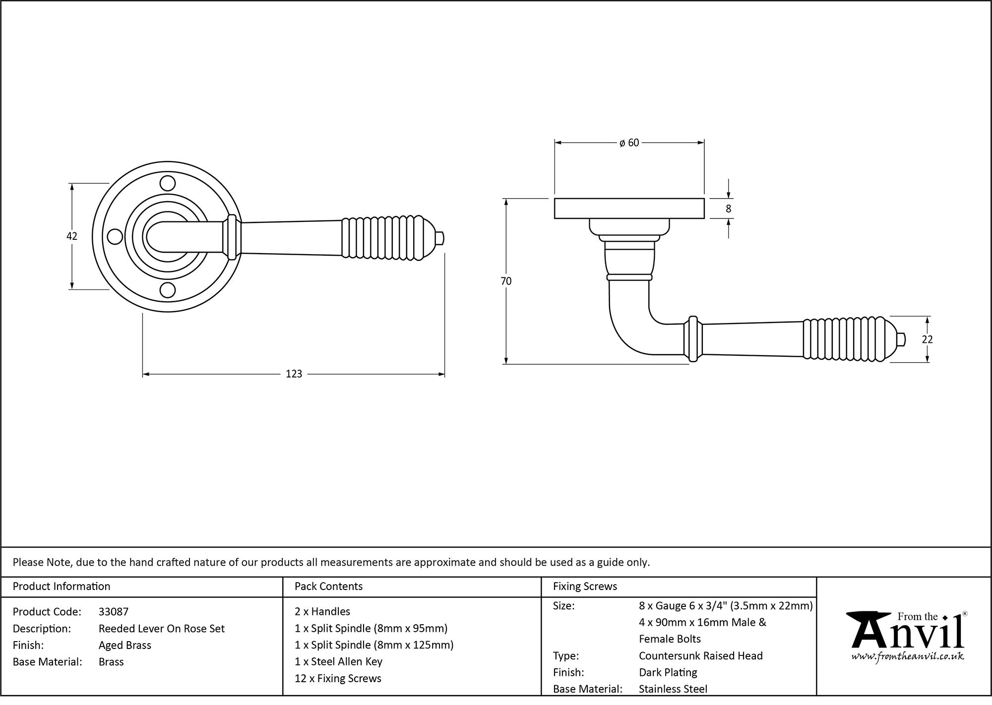 Reeded Lever on Rose Set