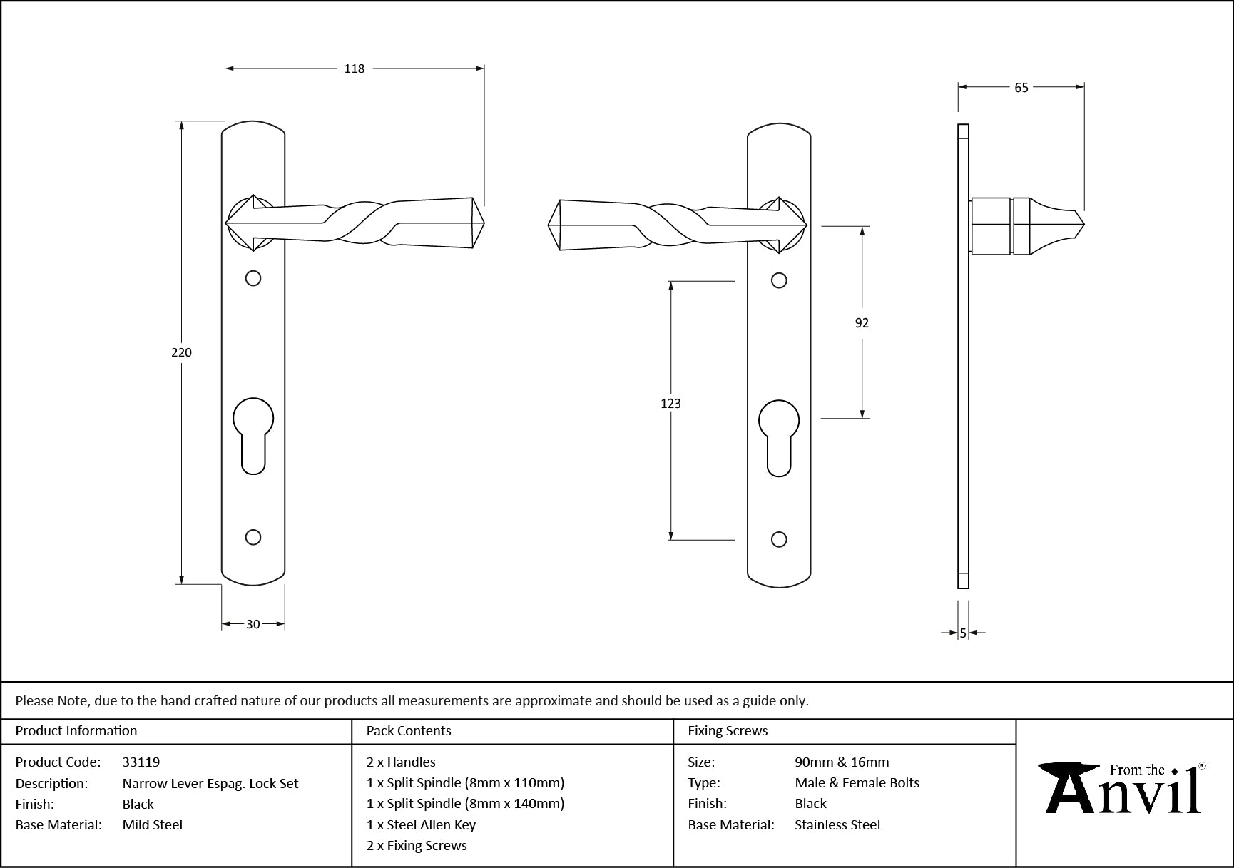 Narrow Lever Espag. Lock Set