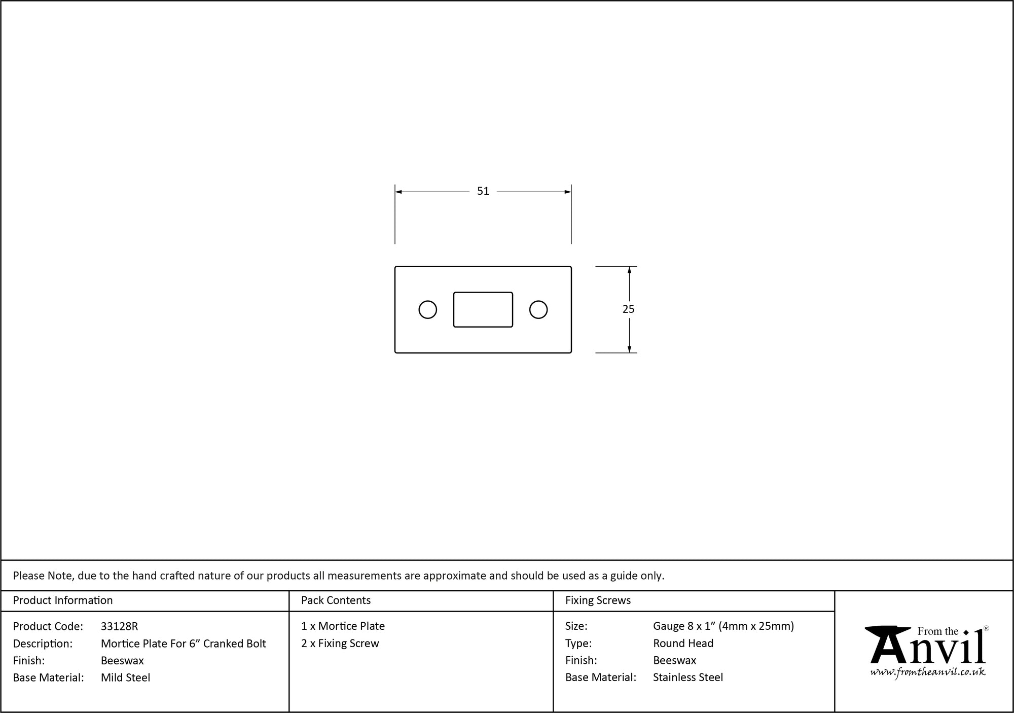 Mortice Plate for Cranked Door Bolt