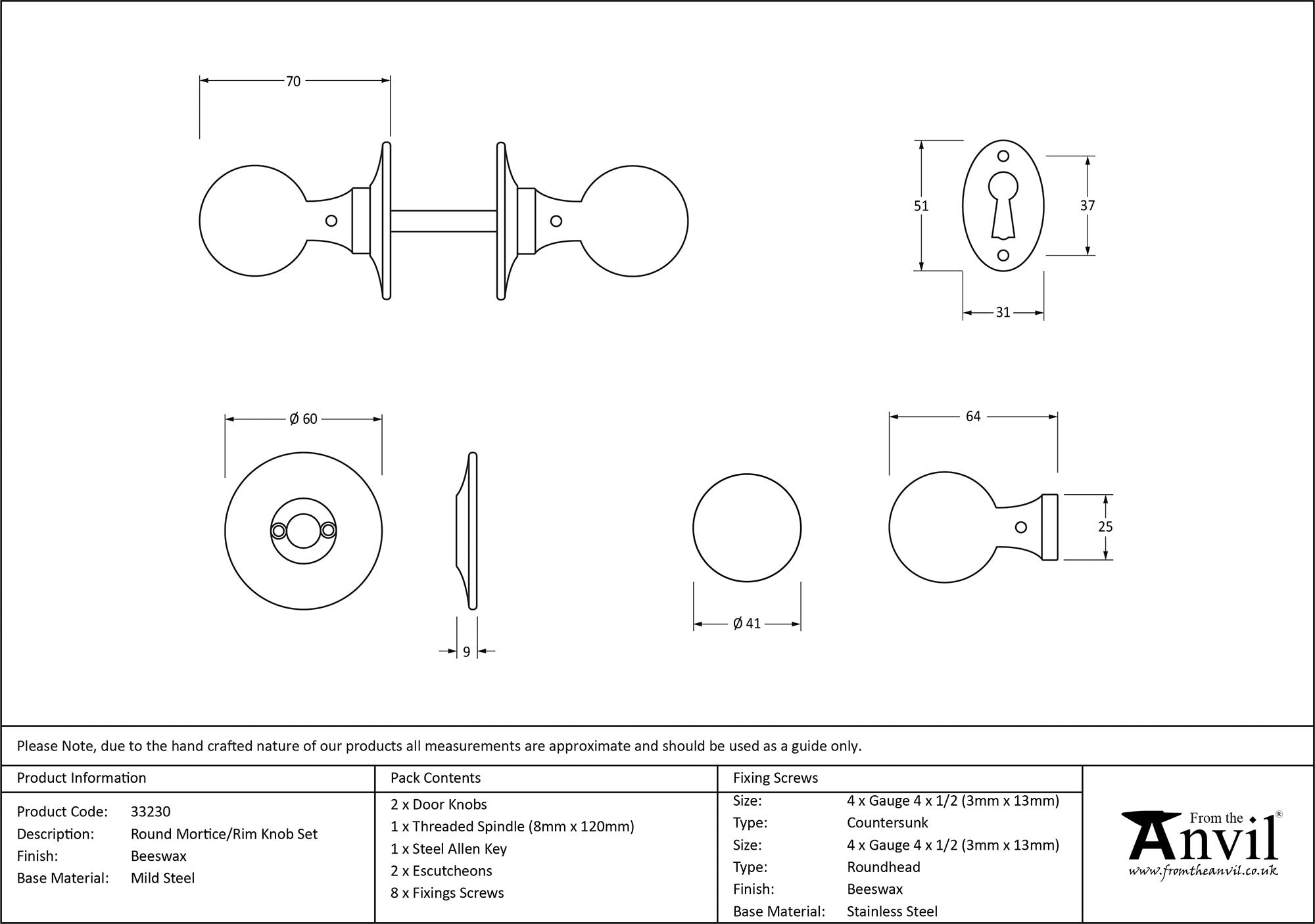 Round Mortice/Rim Knob Set