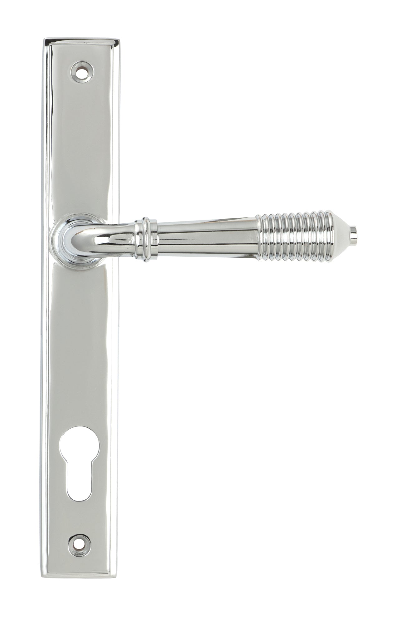Polished Chrome Reeded Slimline Lever Espag. Lock Set