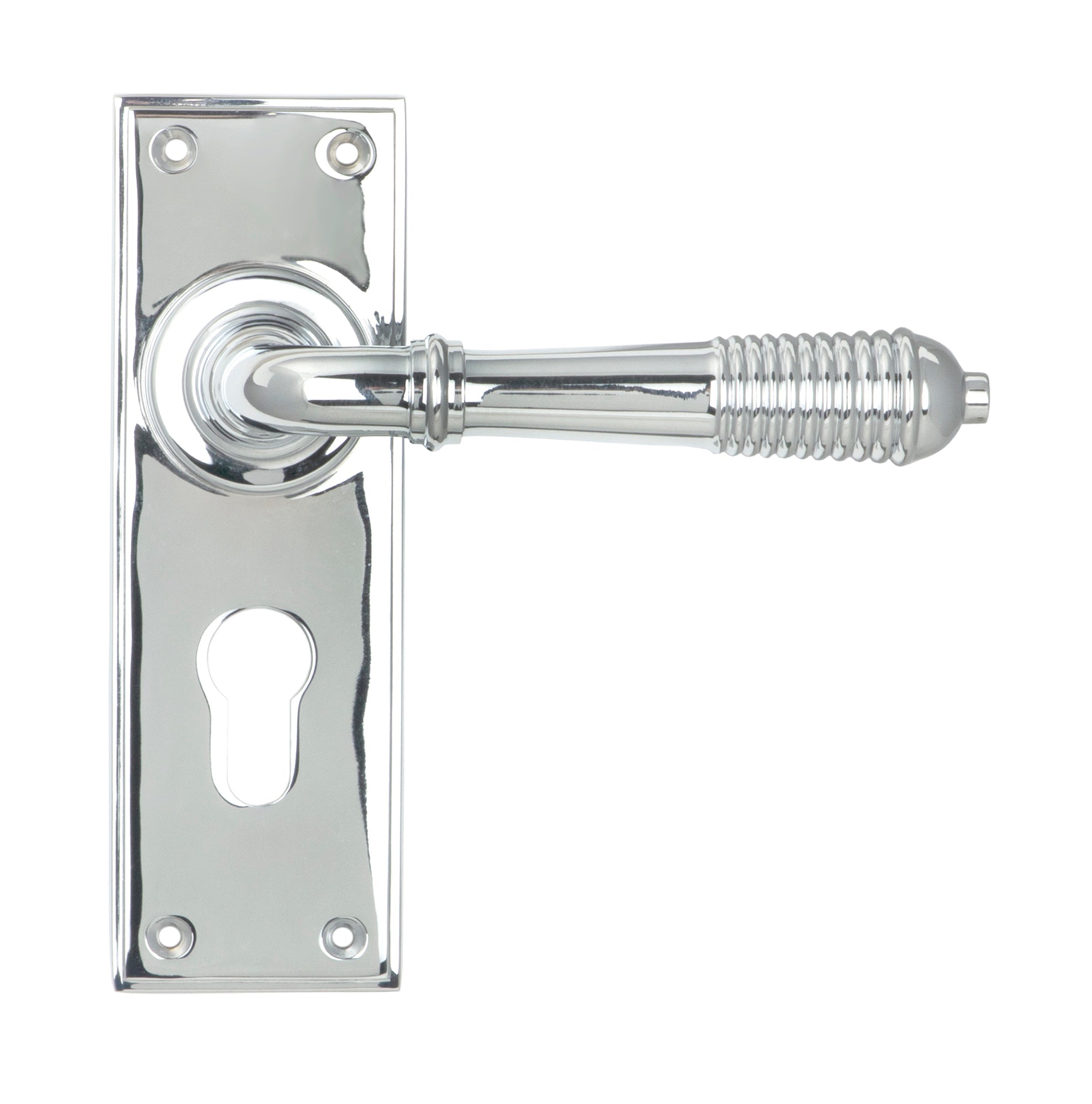 Polished Chrome Reeded Lever Euro Lock Set