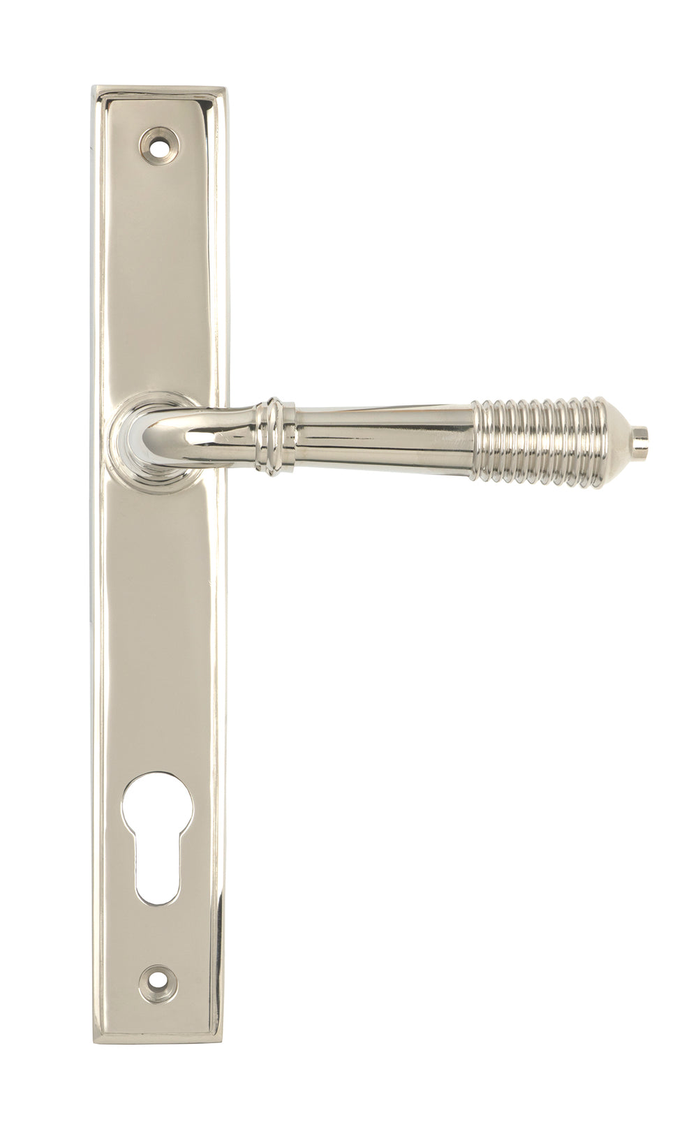 Polished Nickel Reeded Slimline Lever Espag. Lock Set