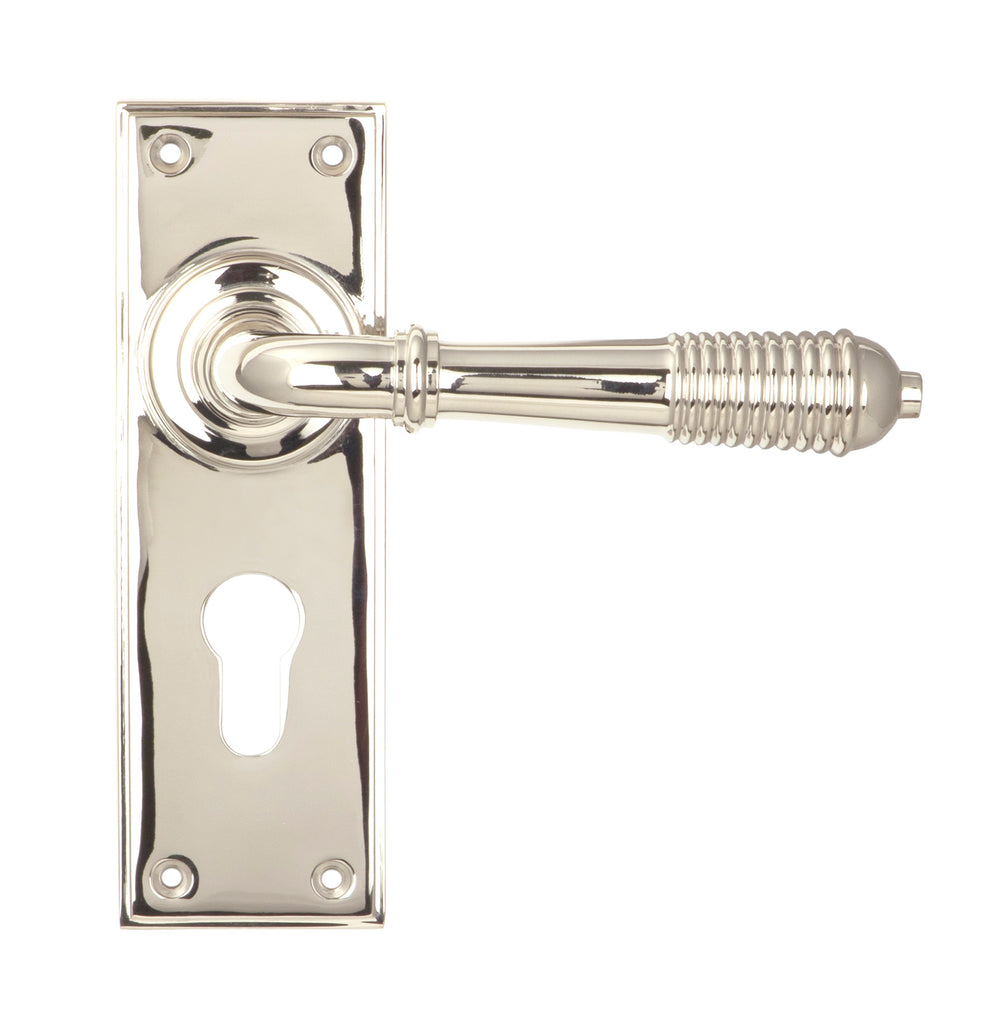 Polished Nickel Reeded Lever Euro Lock Set