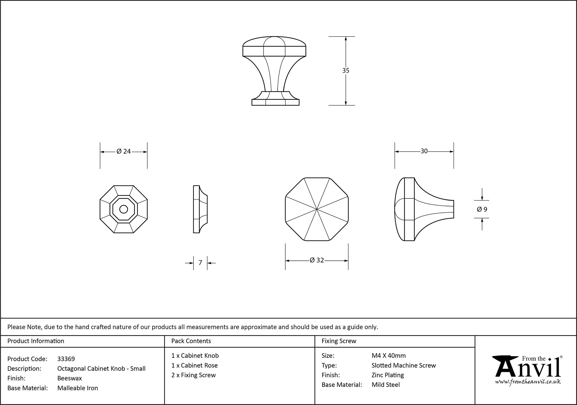 Octagonal Cabinet Knob
