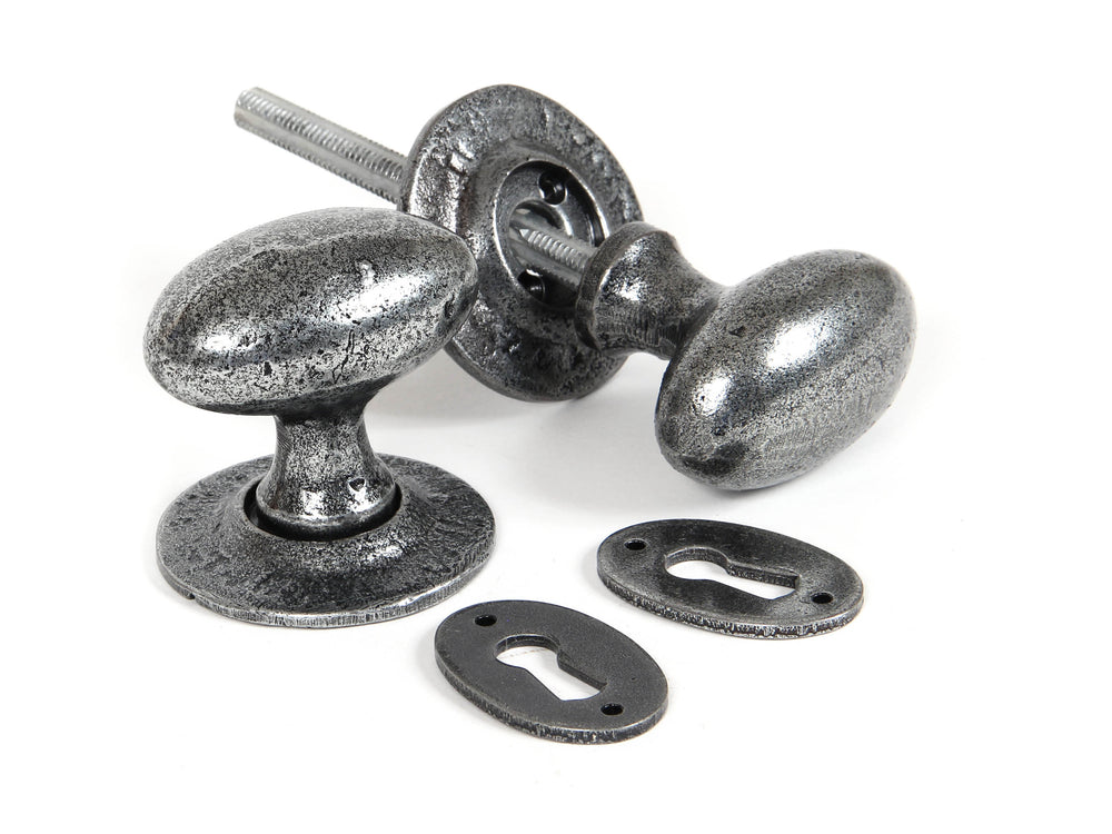 Pewter Oval Mortice/Rim Knob Set