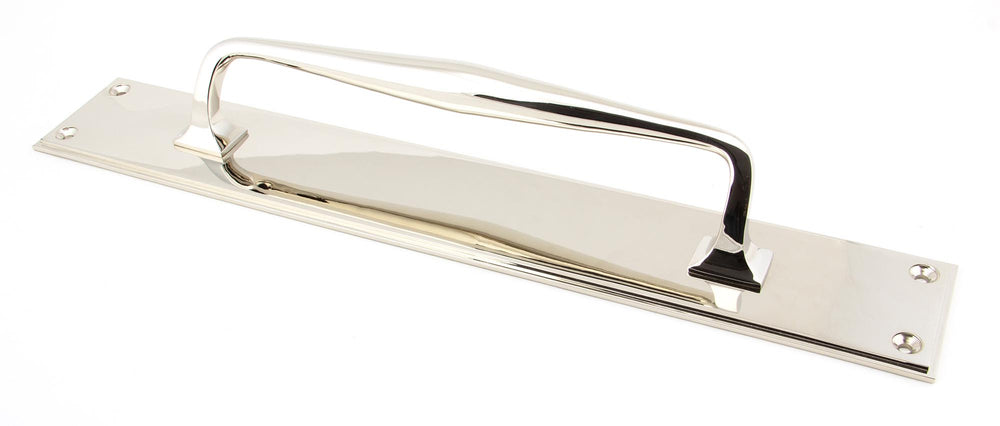 Polished Nickel 425mm Art Deco Pull Handle on Backplate