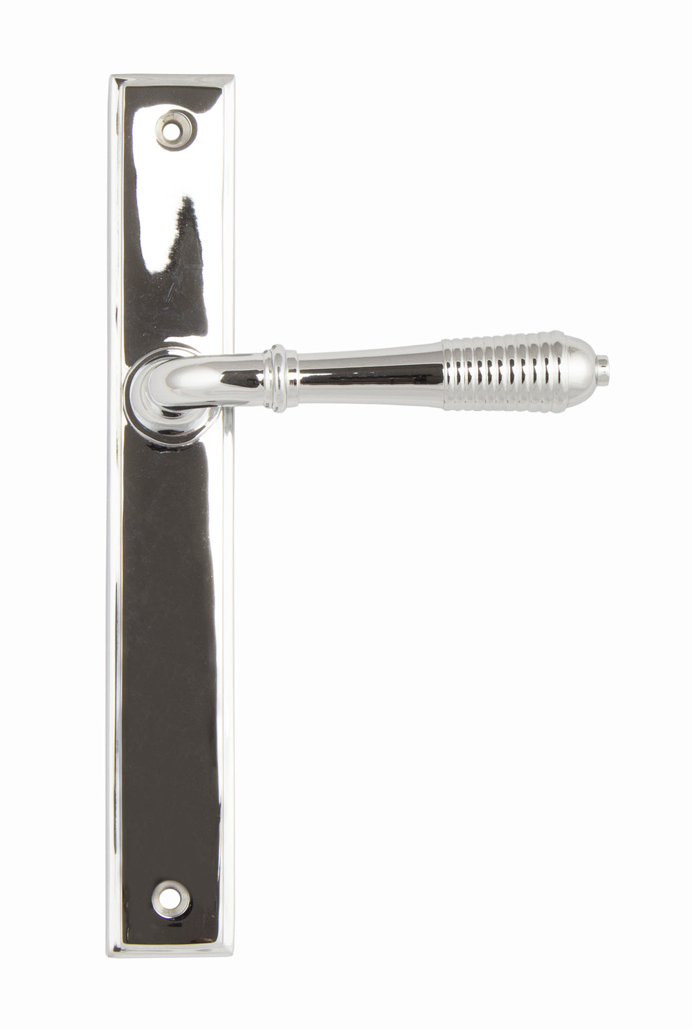 Polished Chrome Reeded Slimline Lever Latch Set