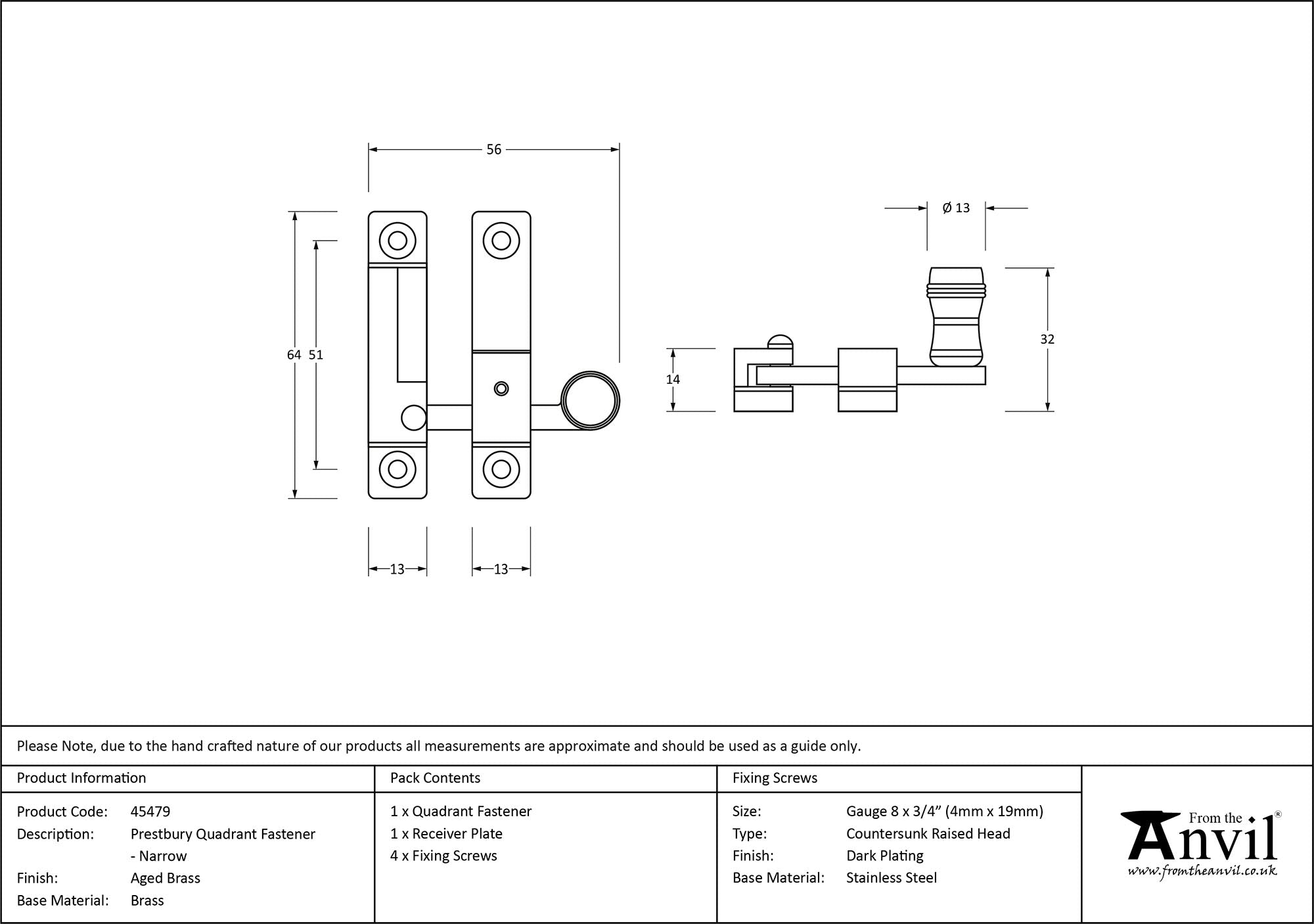 Prestbury Quadrant Fastener - Narrow