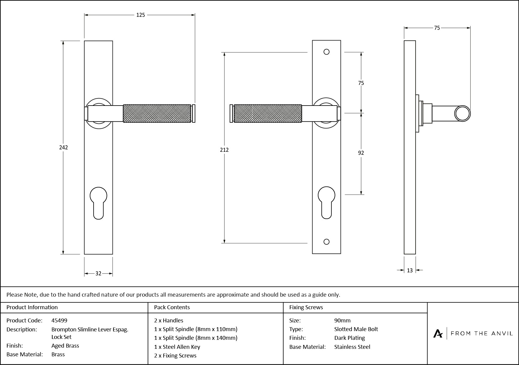 Brompton Slimline Lever Espag. Lock Set