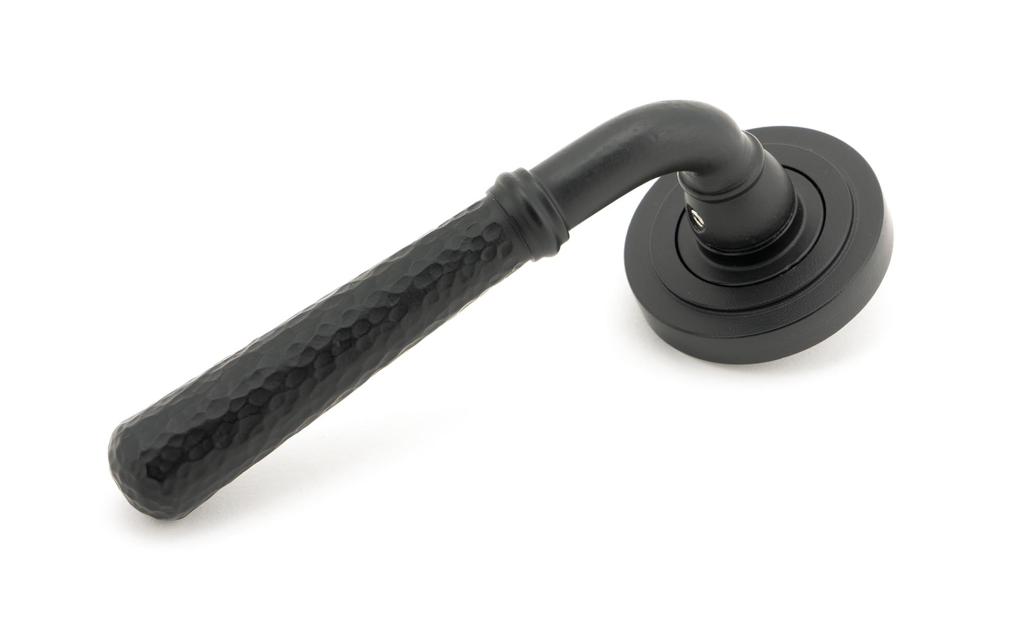 Matt Black Hammered Newbury Lever on Rose Set (Art Deco)