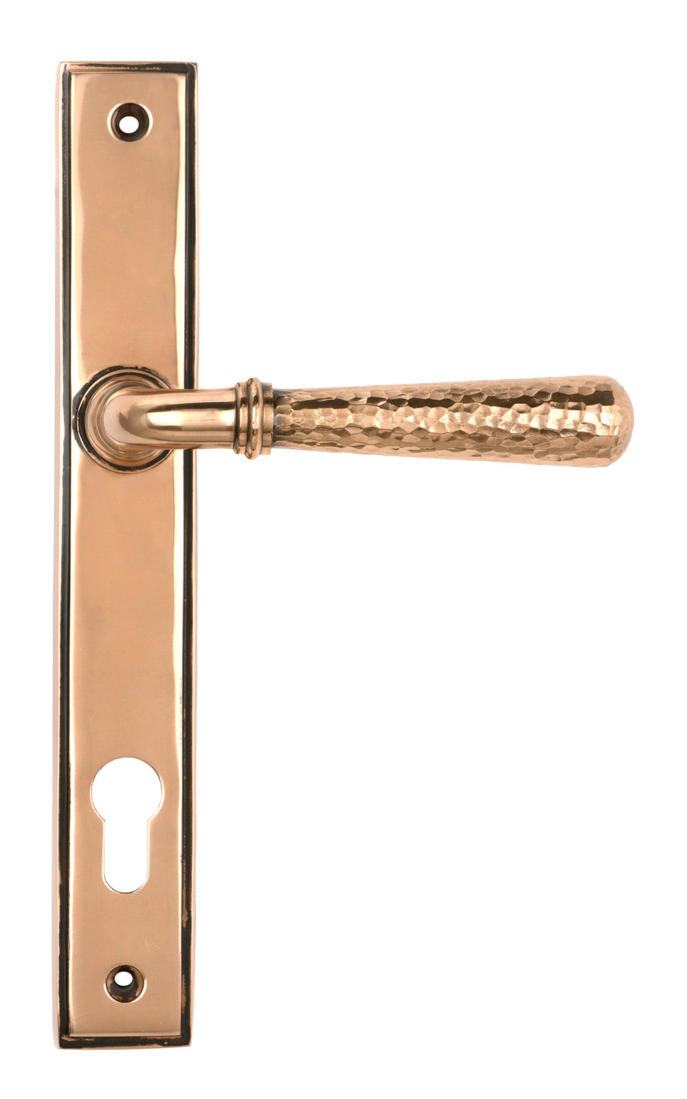 Polished Bronze Hammered Newbury Slimline Espag. Lock Set