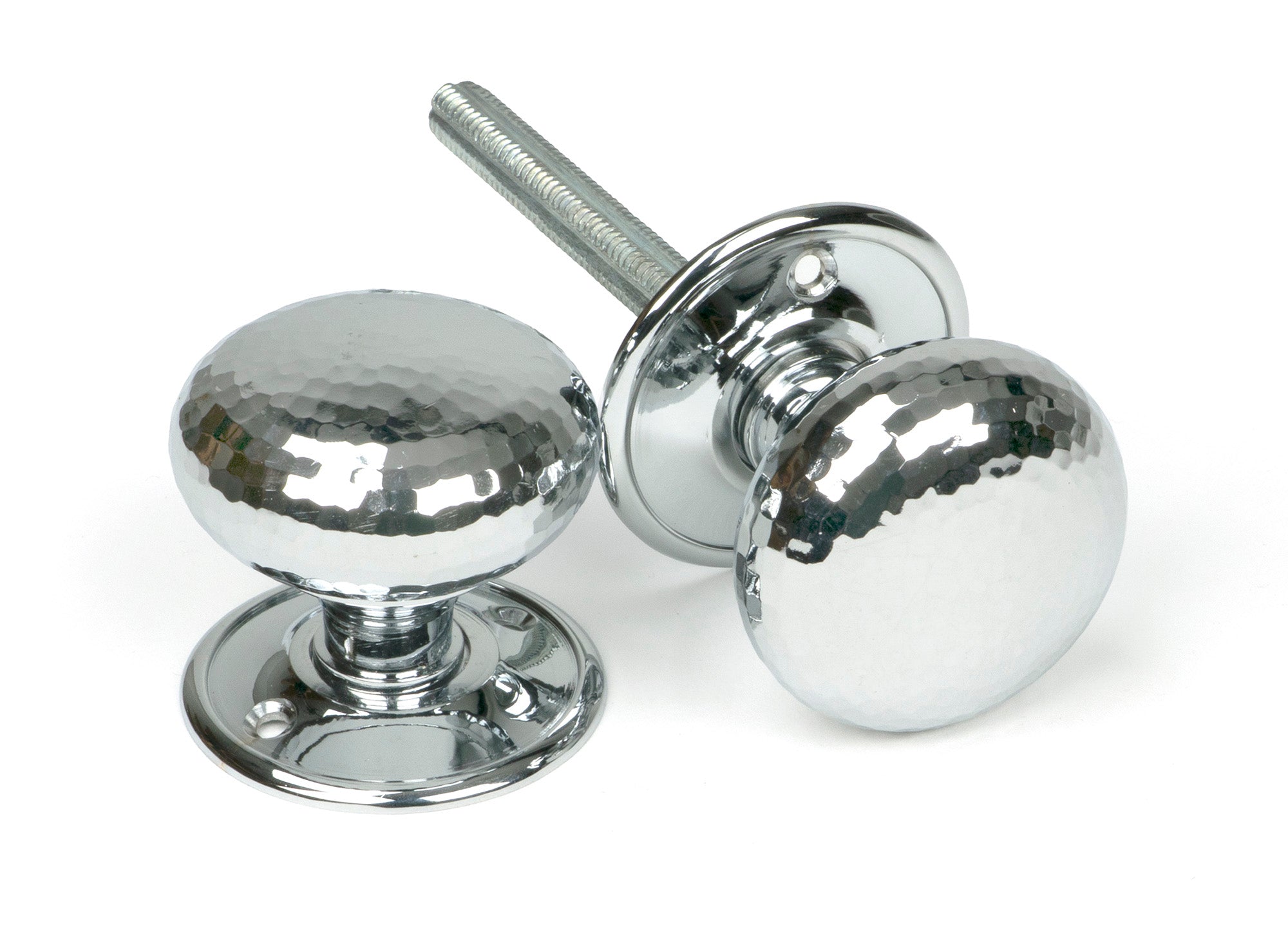 Polished Chrome Hammered Mushroom Mortice/Rim Knob Set