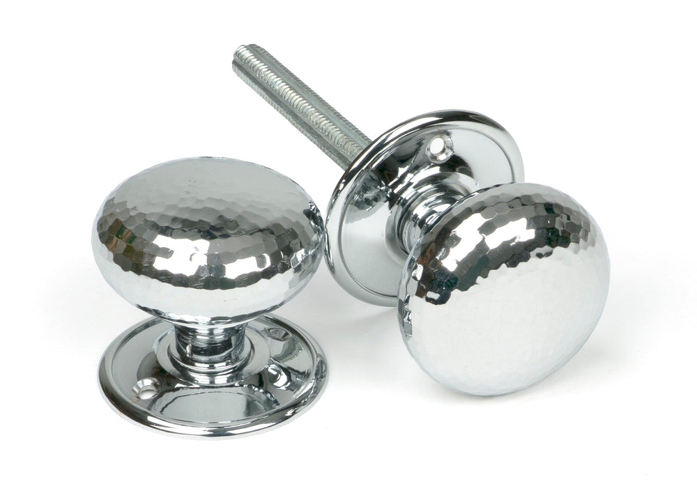 Polished Chrome Hammered Mushroom Mortice/Rim Knob Set