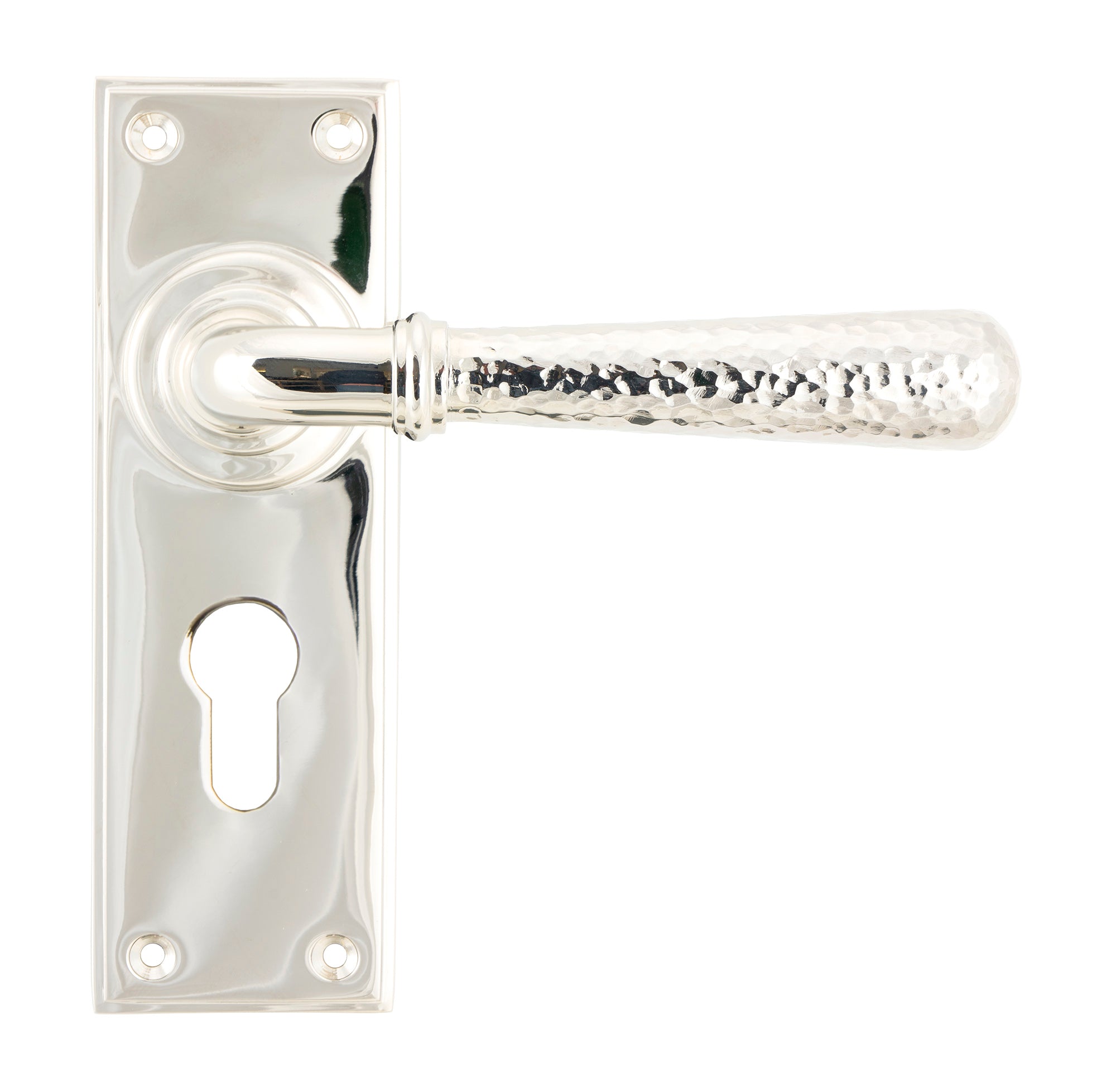 Polished Nickel Hammered Newbury Lever Euro Lock Set
