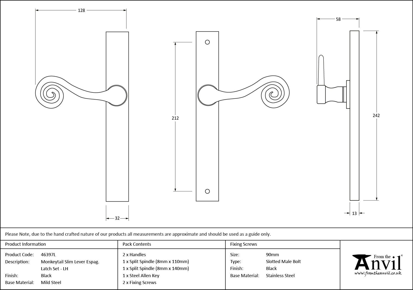 Monkeytail Slimline Lever Espag. Latch Set