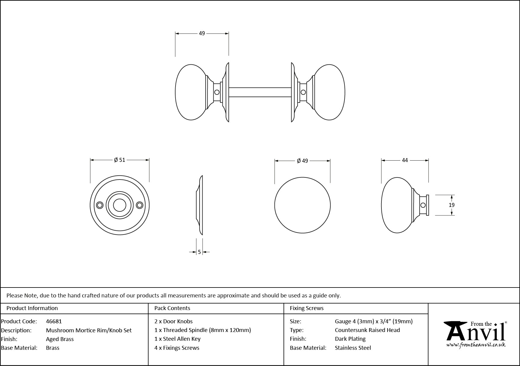 Mushroom Mortice/Rim Knob Set
