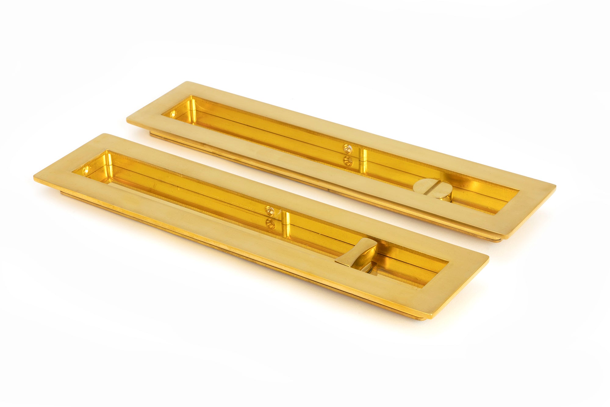 Polished Brass 250mm Plain Rectangular Pull - Privacy Set