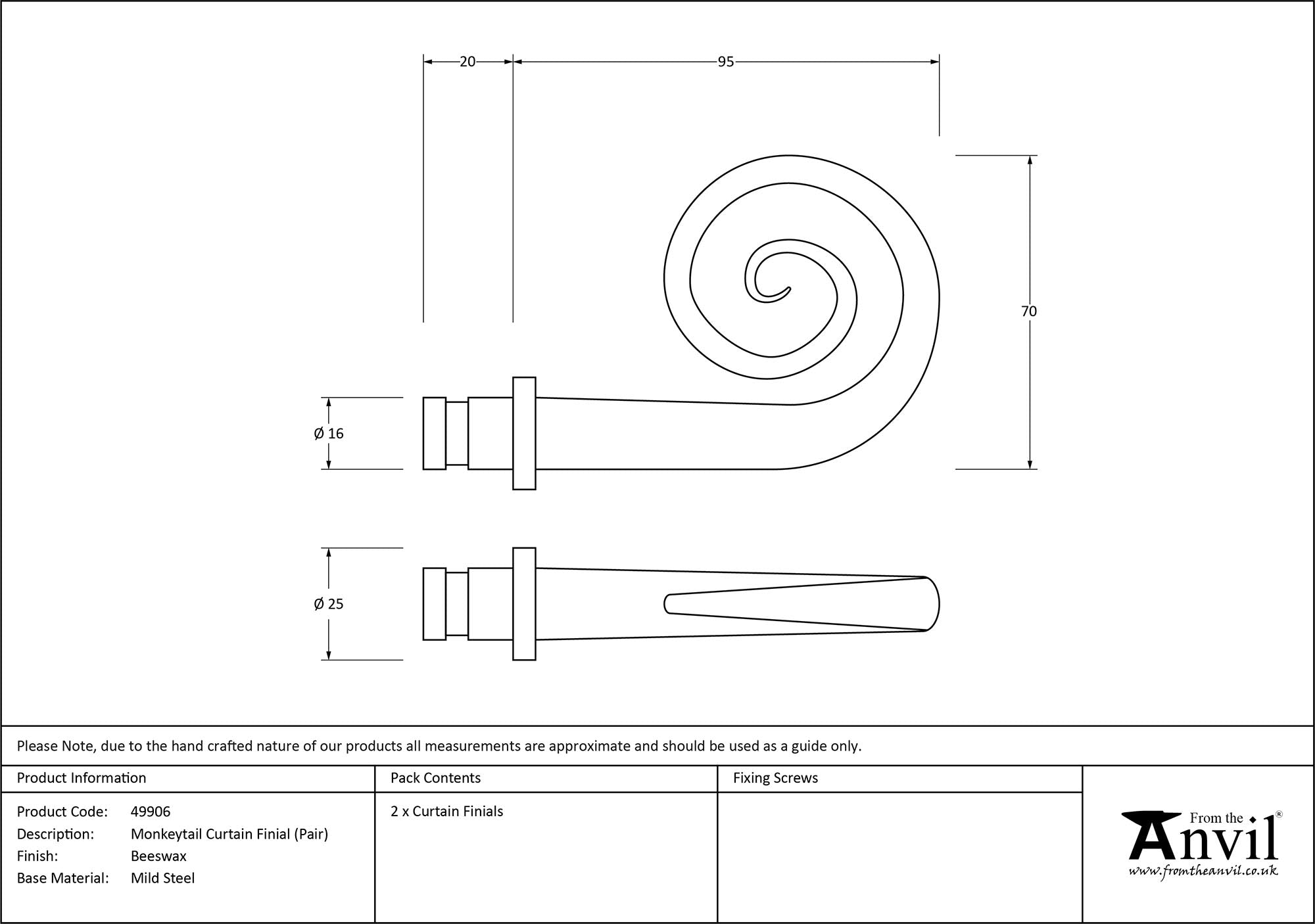Monkeytail Curtain Finial (pair)