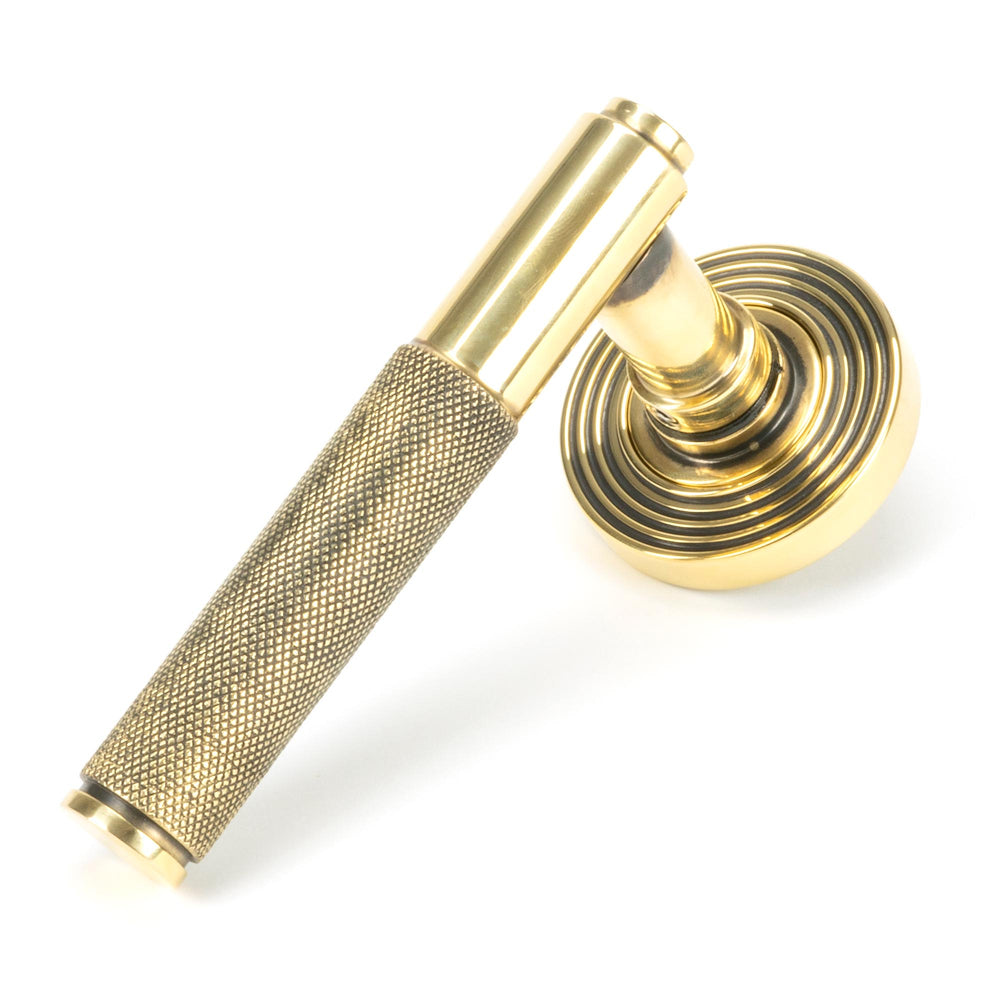 Aged Brass Brompton Lever on Rose Set (Beehive) - Unsprung