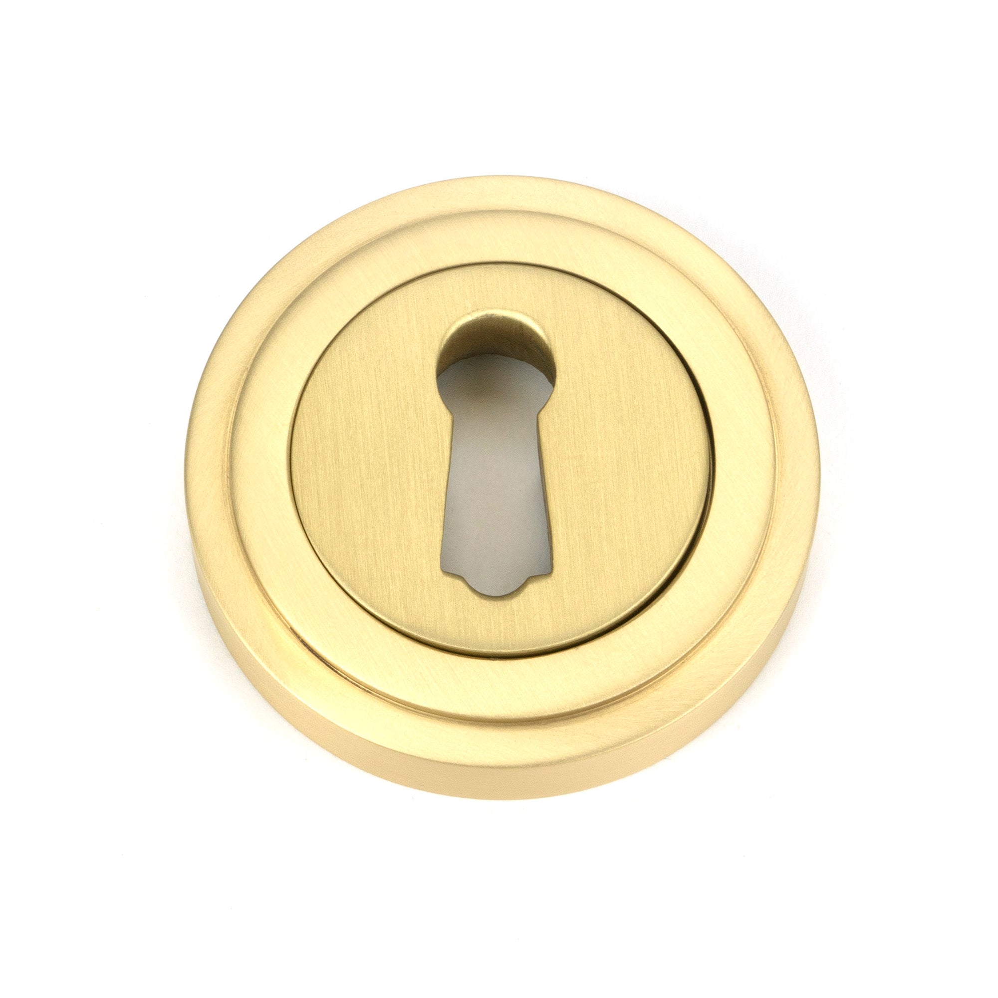 Satin Brass Round Escutcheon (Art Deco)