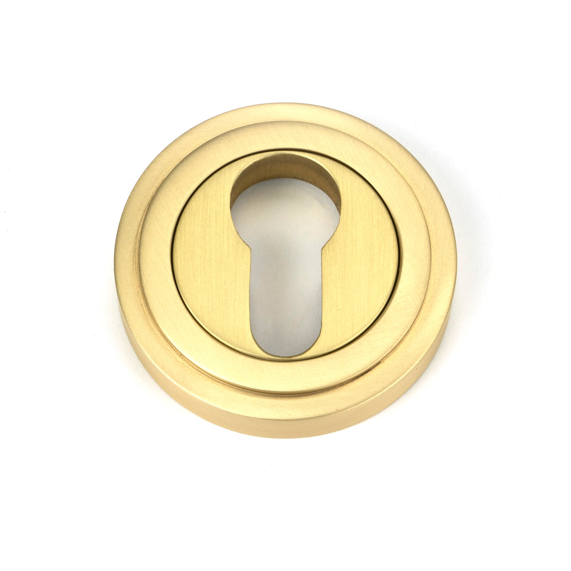 Satin Brass Round Euro Escutcheon (Art Deco)