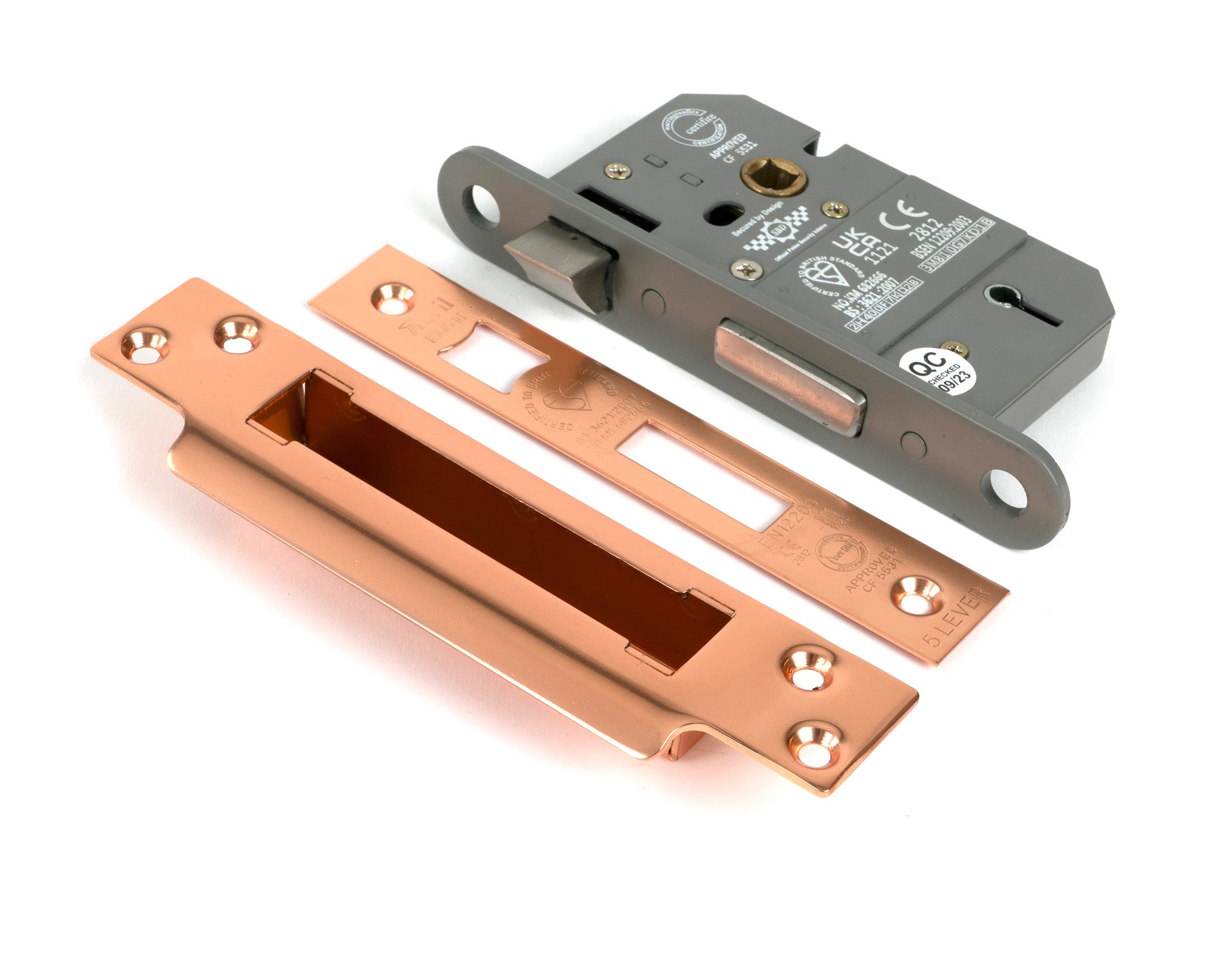 Polished Bronze 2½" 5 Lever BS Sash Lock KA