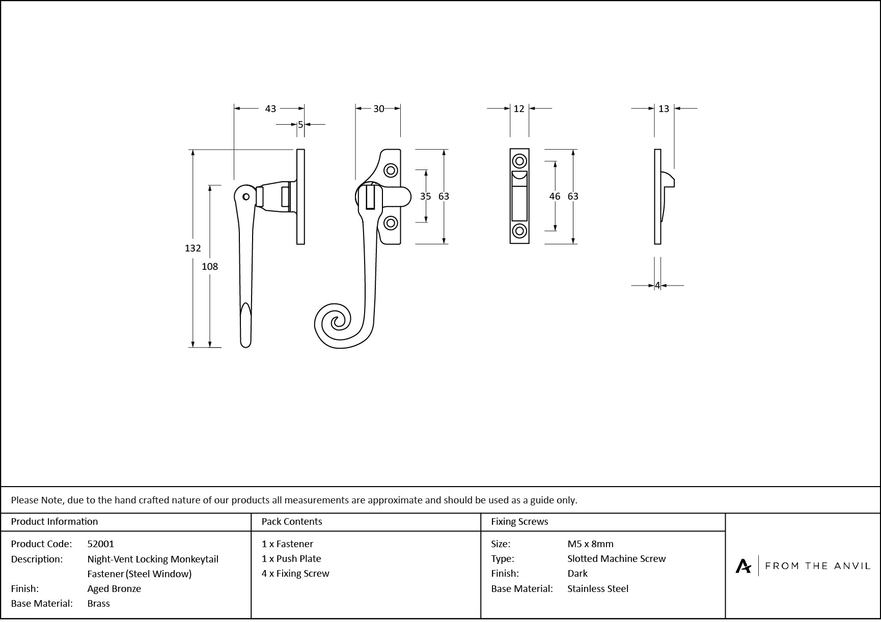 Night-Vent Locking Monkeytail Fastener (Steel Window)