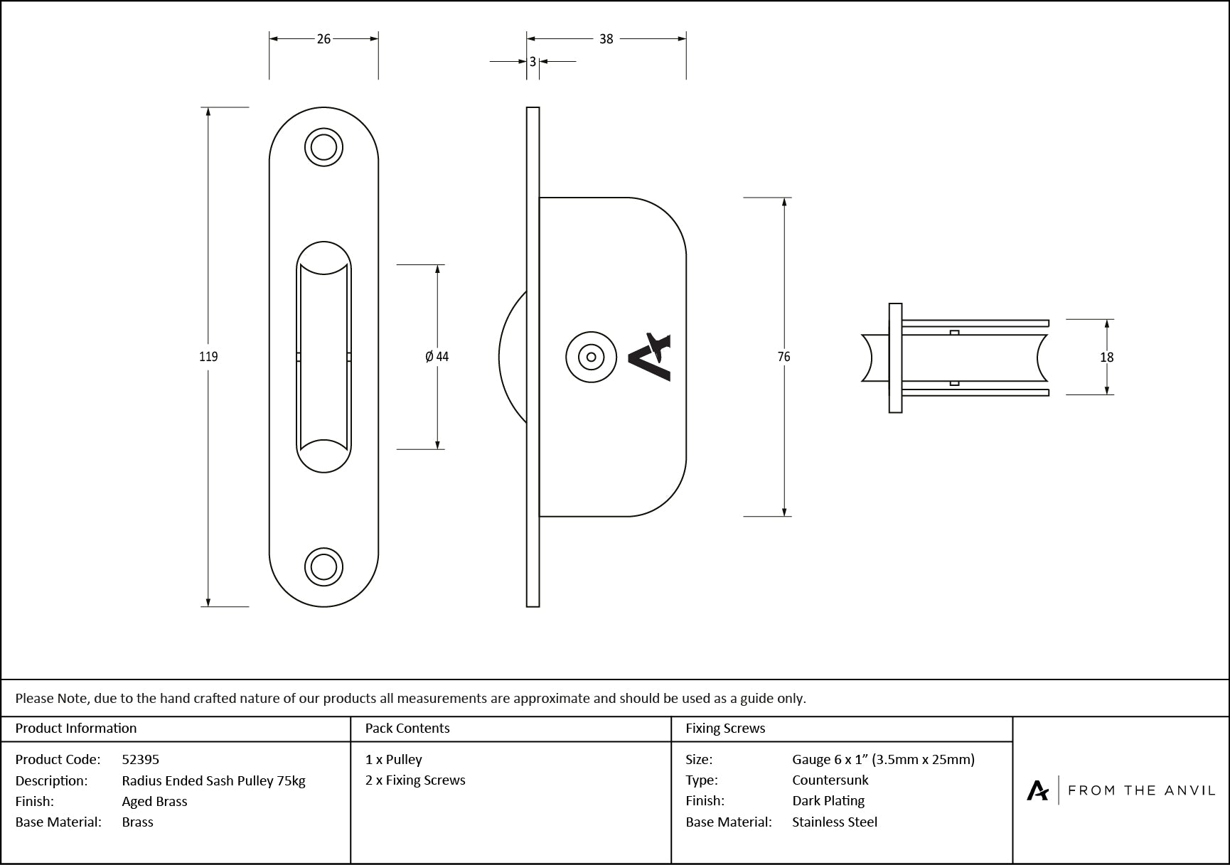 Radiused Sash Pulley 75kg