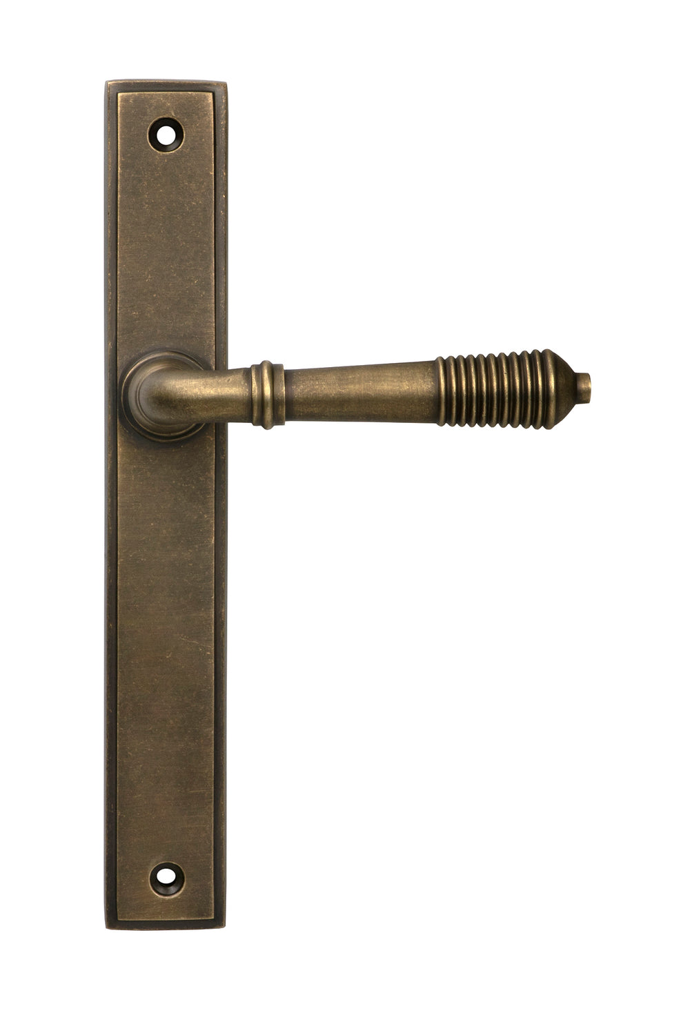 Burnished Brass Reeded Slimline Lever Latch Set