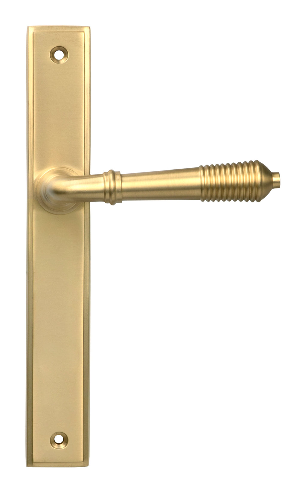 Satin Brass Reeded Slimline Lever Latch Set