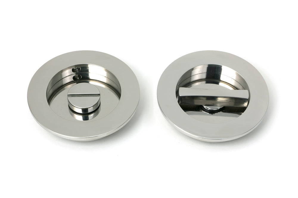 Polished Marine SS (316) 75mm Plain Round Pull - Privacy Set