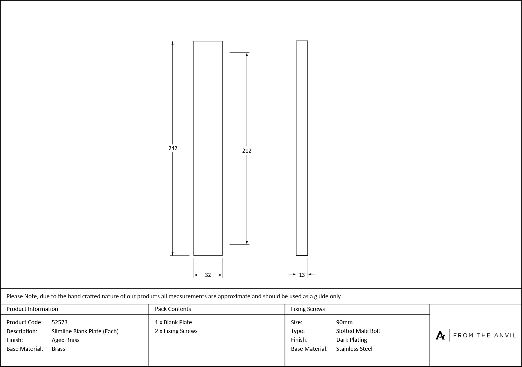 Slimline External Blank Plate (Each)