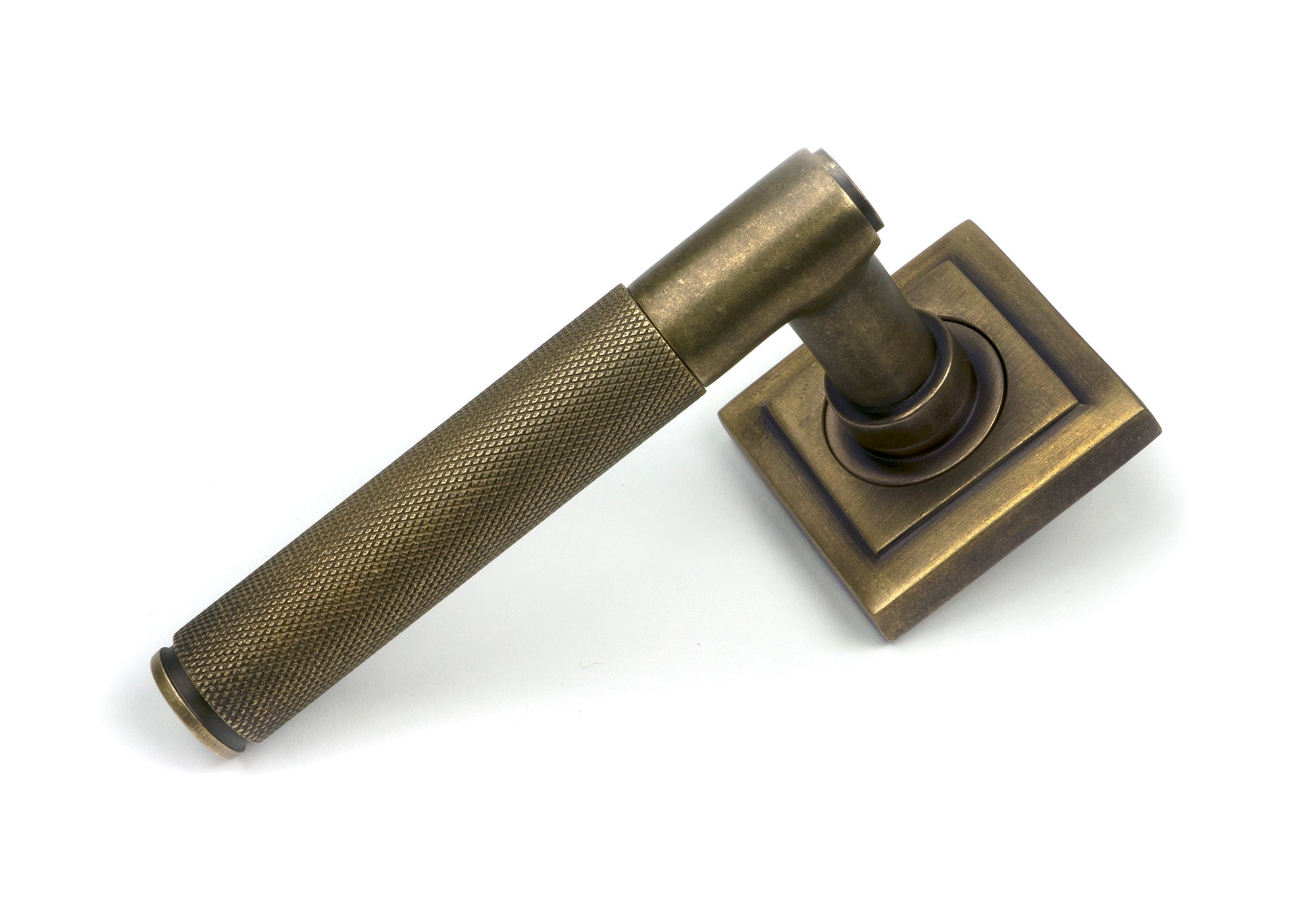 Burnished Brass Brompton Lever on Rose Set (Square) - Unsprung