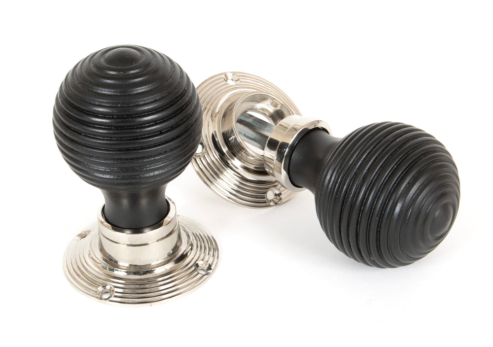 Ebony and Polished Nickel Beehive Mortice/Rim Knob Set