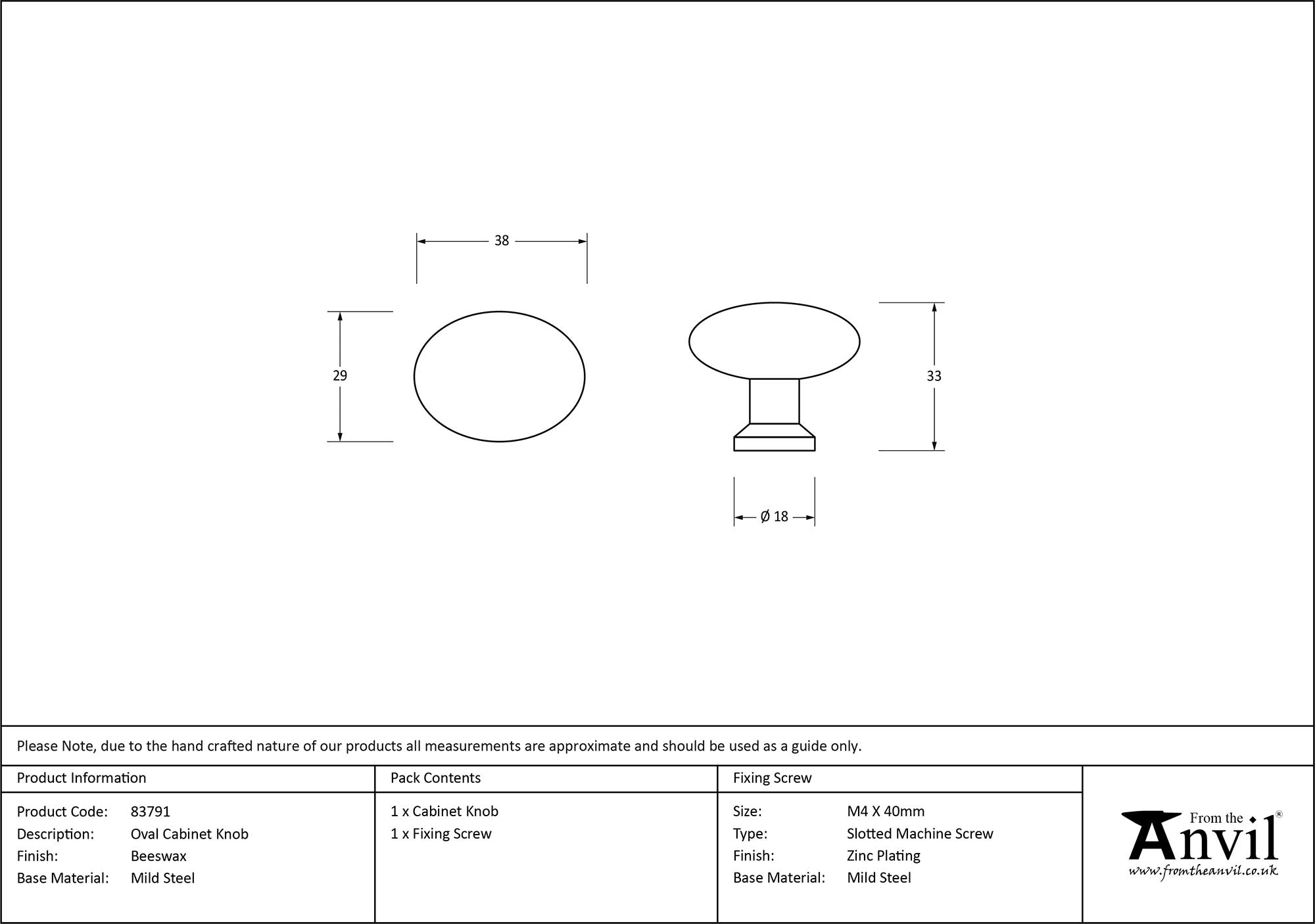 Oval Cabinet Knob (Blacksmith)