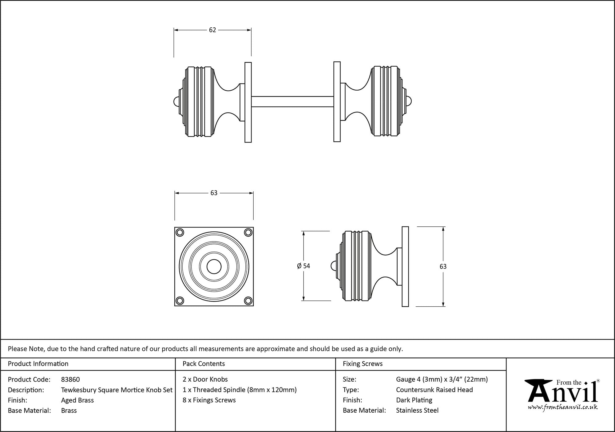 Tewkesbury Square Mortice Knob Set