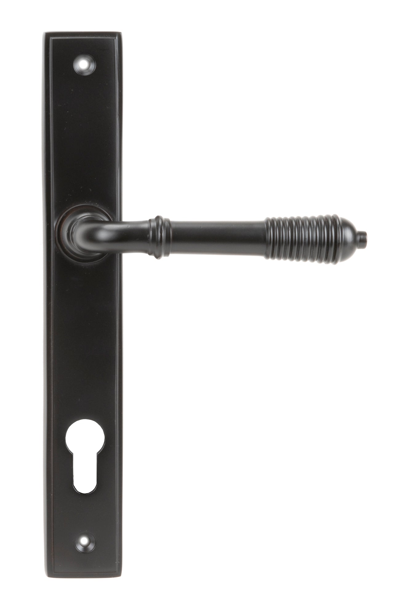 Aged Bronze Reeded Slimline Lever Espag. Lock Set