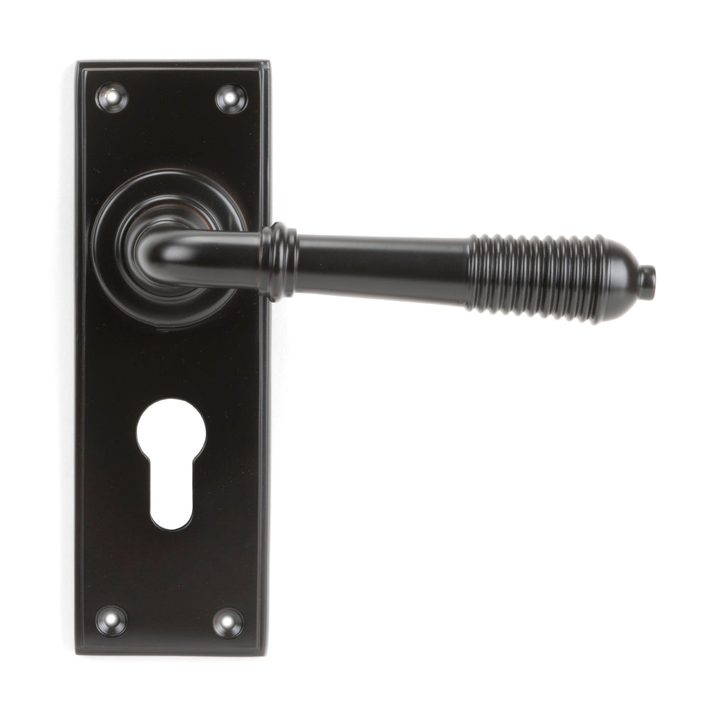 Aged Bronze Reeded Lever Euro Lock Set