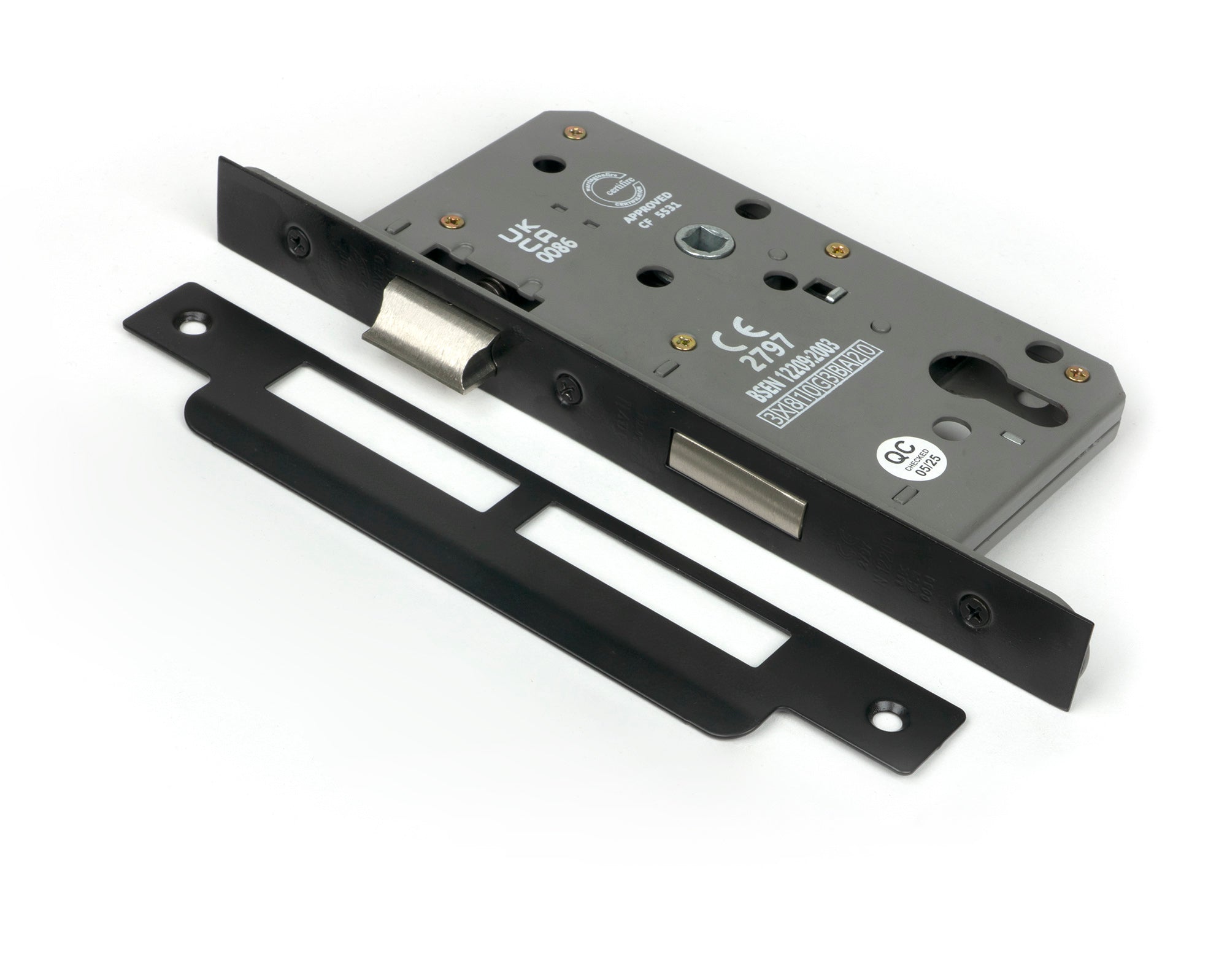 Black Euro Din Sash Lock - 60mm Backset/72mm Centre